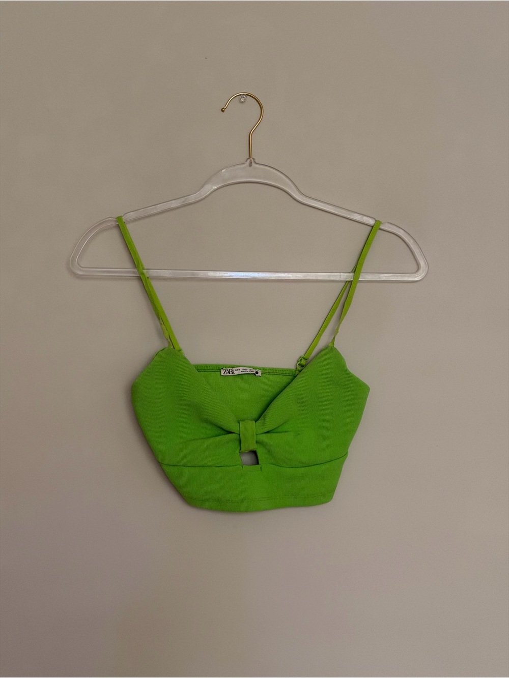 Zara Bright Green Knot-Front Spaghetti Strap Crop Top
